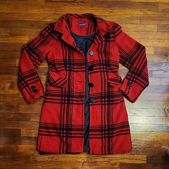 Adagio Womens Plaid Red Button Down Jacket - Picture 1 of 10